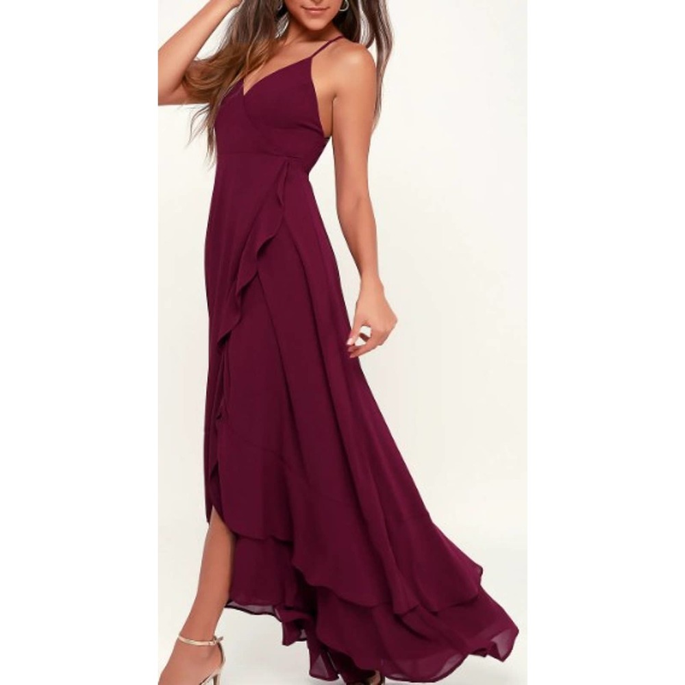 LULU'S M In Love Forever Burgundy Lace-Up High-Low Maxi Dress NEW B123
